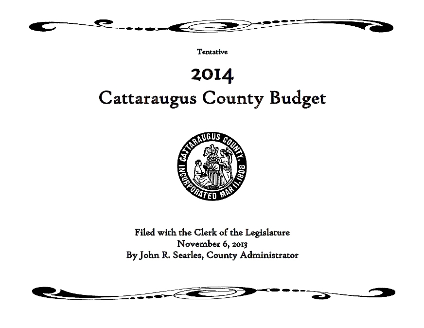 Cover of Tentative 2014 Cattaraugus County Budget
