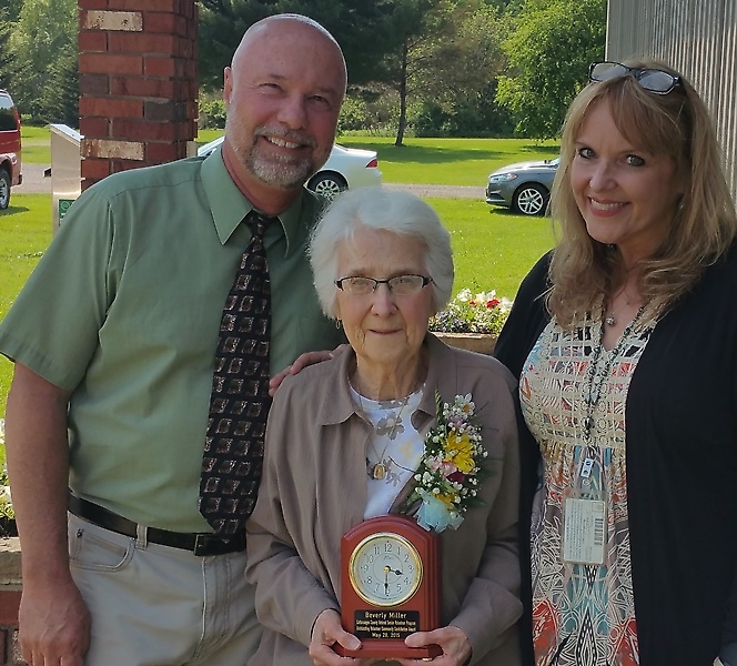 David Rodkey, RSVP Program Director; Beverly Miller (Award Recipient); Cathy Mackay, Director, Cattaraugus County Department of the Aging David Rodkey, Beverly Miller (Award recipient) and Cathy Mackay