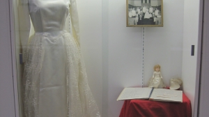 Gown worn by Carol Boldt for her August 8, 1959 wedding