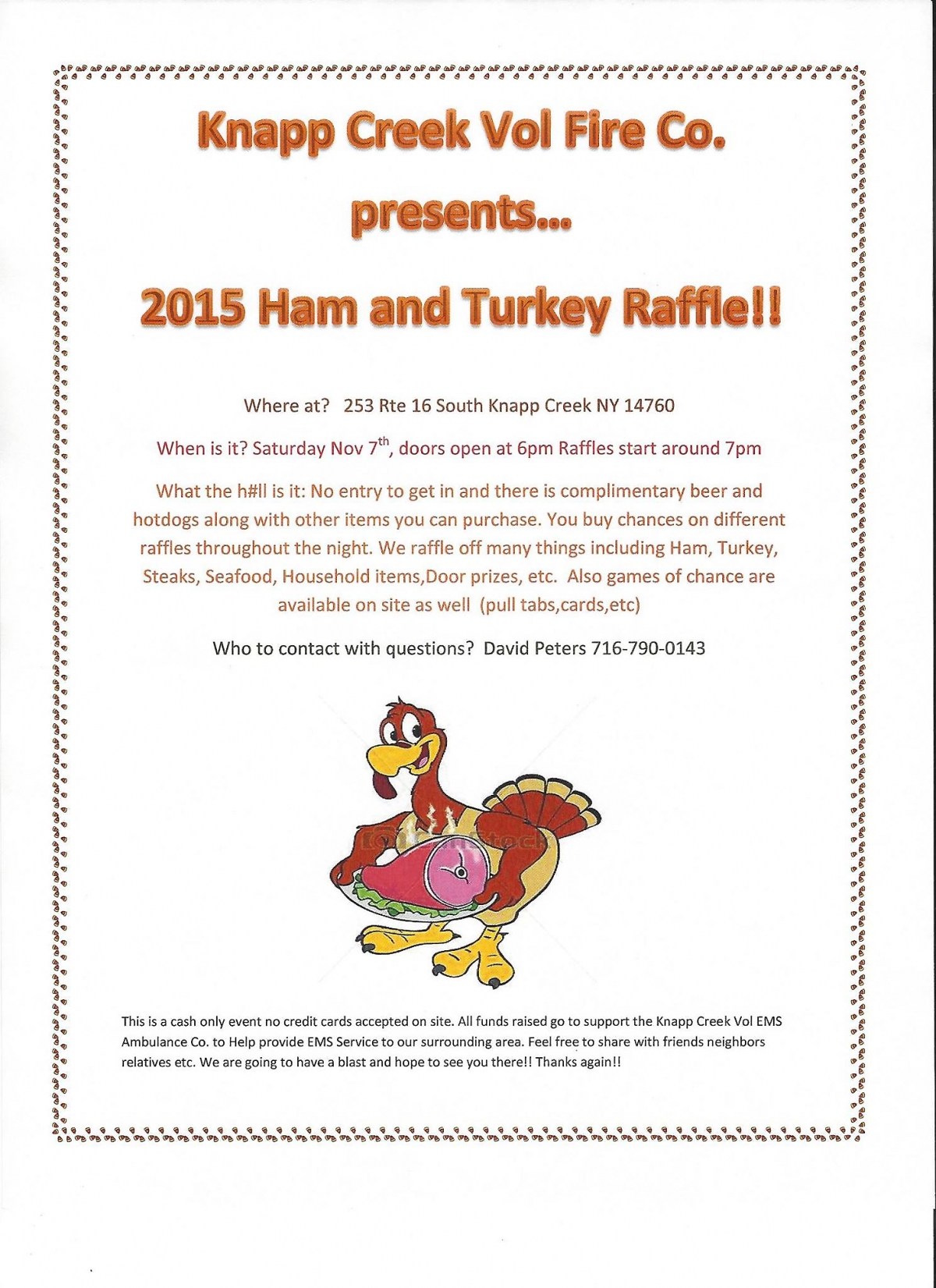 Knapp Creek Fire Dept. 2015 Ham & Turkey Raffle
