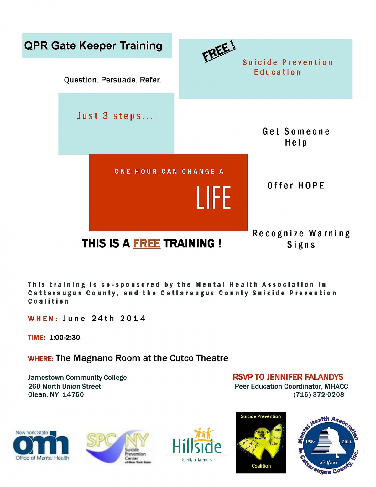 Free Suicide Prevention Education on 6/24/2014 at JCC Olean