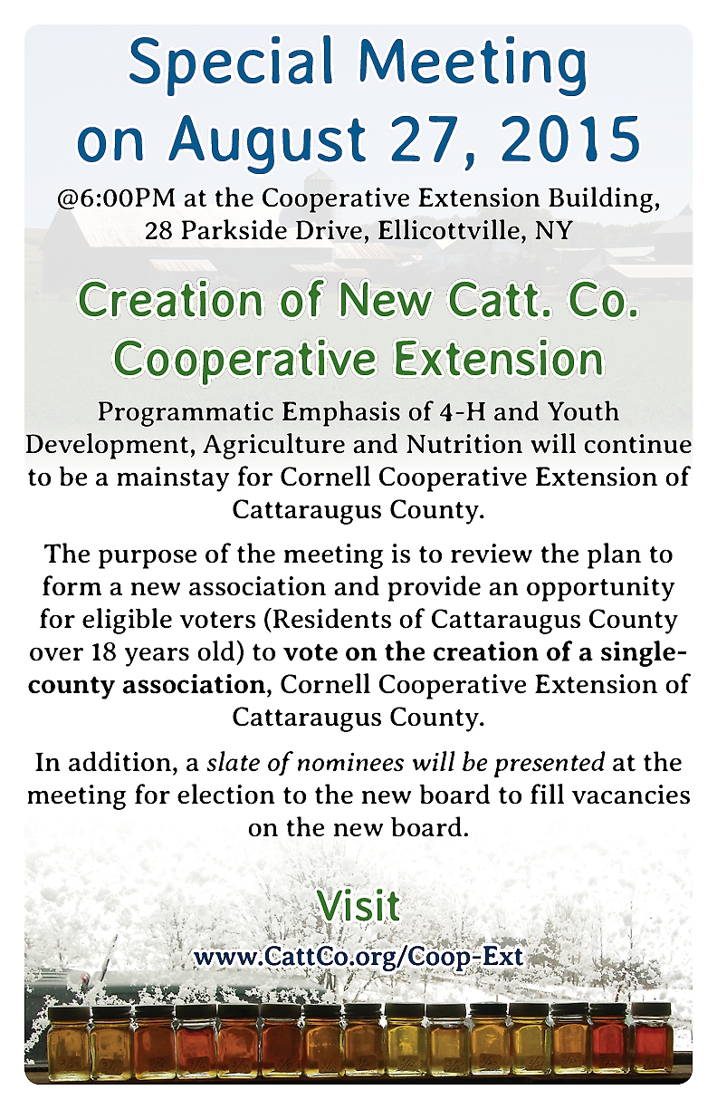 Special Meeting on August 27, 2015 from 6PM at the Cooperative Ext. Building