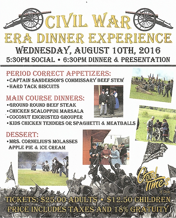 Poster for 2016 Civil War Era Dinner Experience at Good Times of Olean
