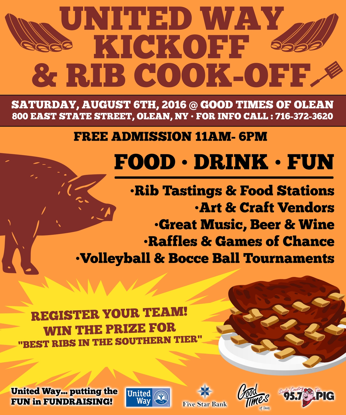 Poster for 2016 United Way Kickoff & Rib Cook-Off