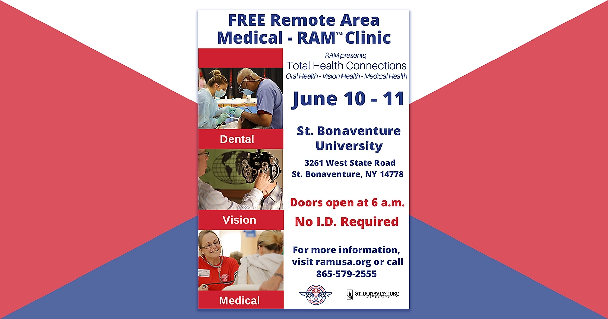 FREE Remote Area Medical Clinic at St. Bonaventure from June 10-11, 2017